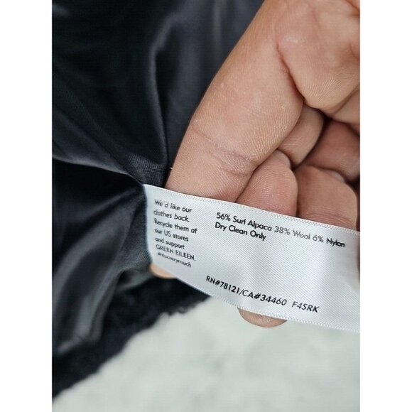 Eileen Fisher Suri Alpaca Wool Coat Womens Size 1X Black Shearling Snap Collar - Picture 8 of 8